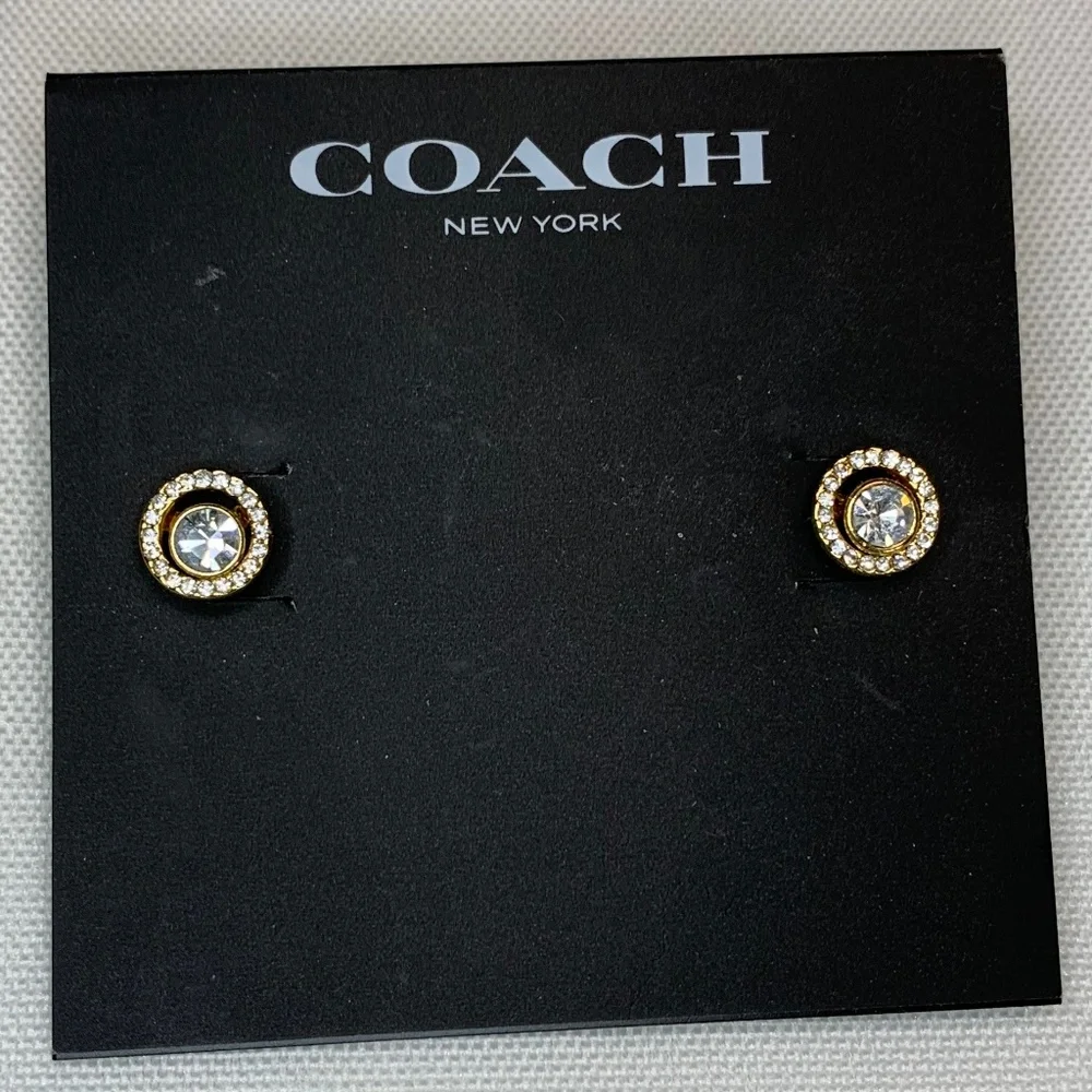 NWT! Coach Stunning Clear Faceted Crystal Post Pierced Earrings! - Picture 1 of 5